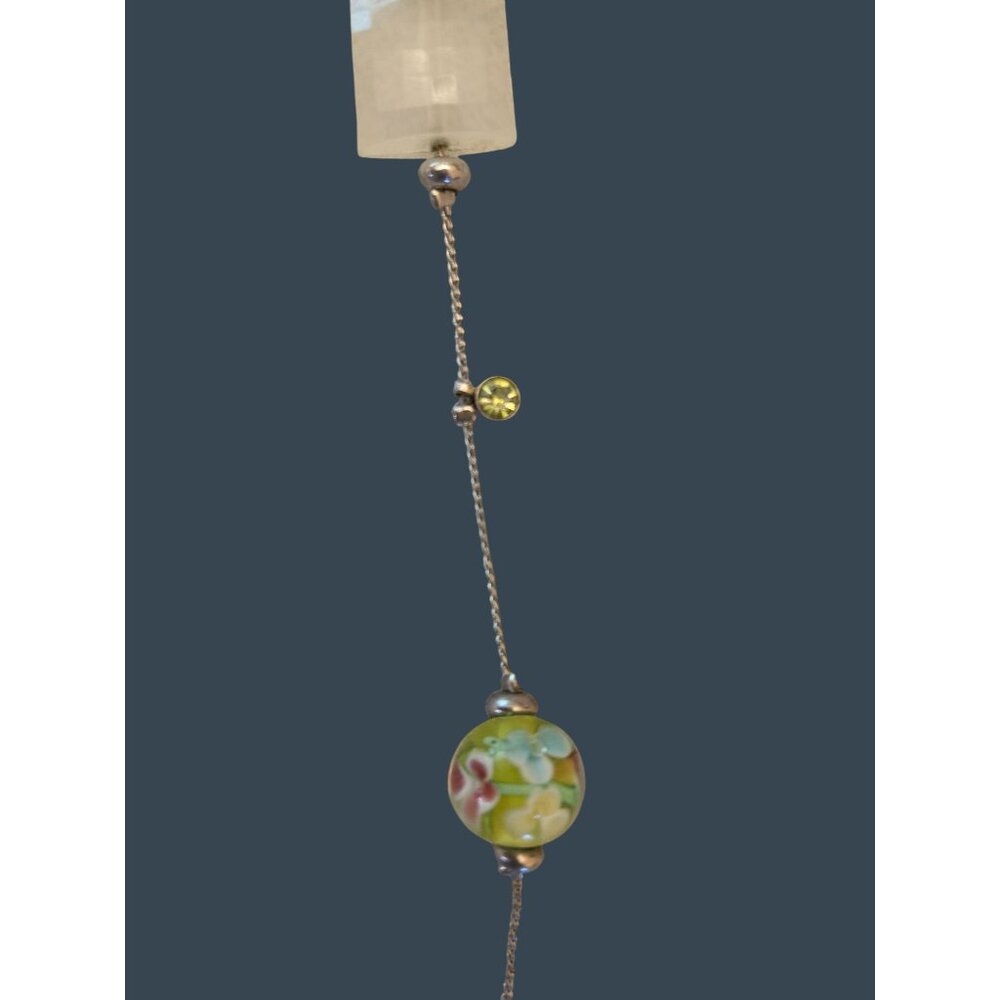 Vintage-Inspired 37" Silver-Tone Necklace Millefiori ‎ Faux Gemstone Beads